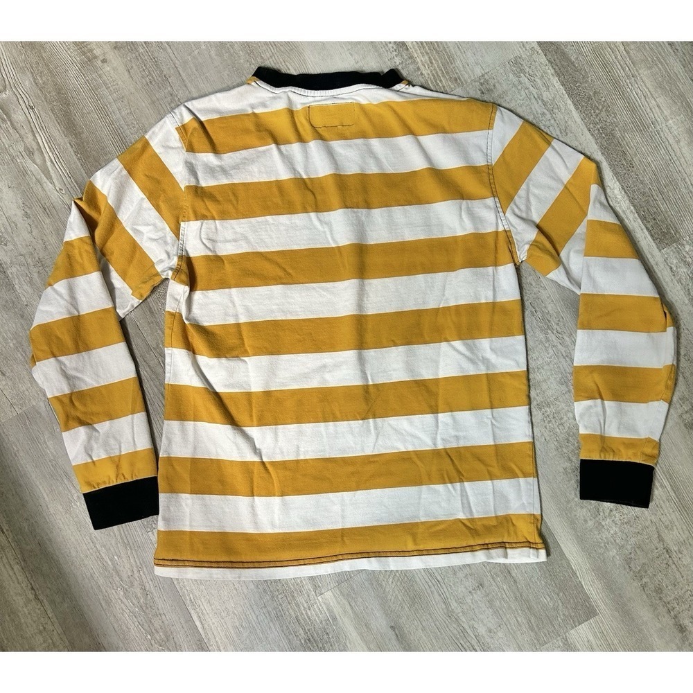 WELCOME Skateboards Yellow & White Stripped Long Sleeve Shirt Medium Relaxed Fit - Picture 2 of 8